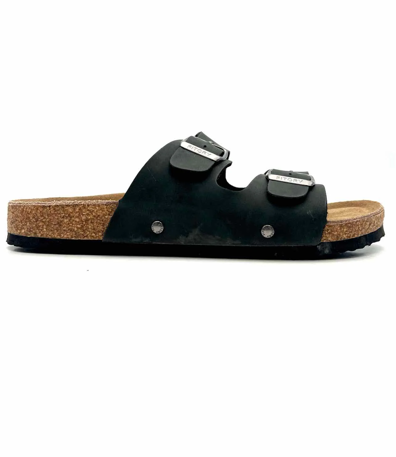 Fitory Size 9 Gray/Silver Double Buckle Leather Shoes Sandals - Image 2