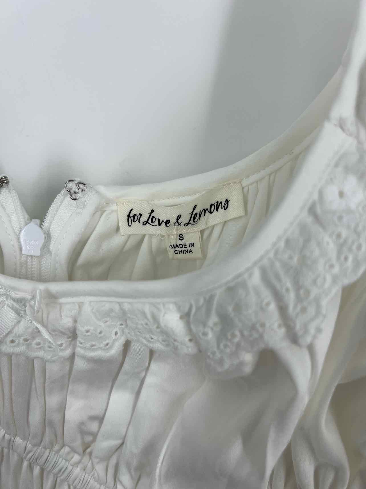 For Love & Lemons Size S White Shirred Ruffle Trim Designer Dress - Image 3