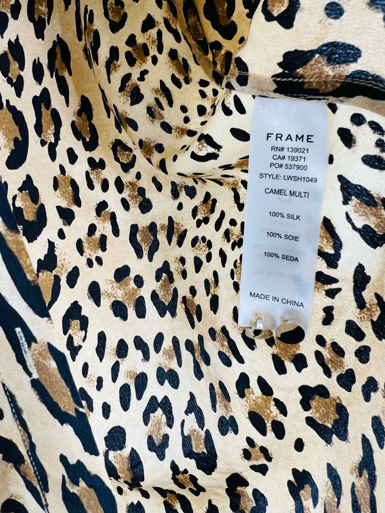 Frame Size XS Tan/Black Animal Print Silk Designer Blouse - Image 2