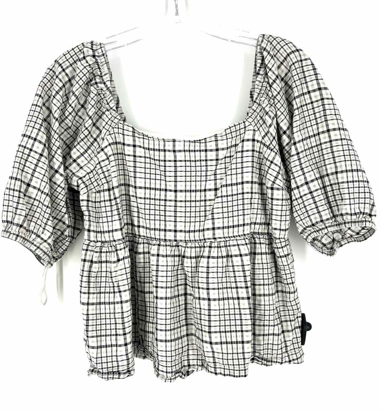 Free Assembly Size S Wh/Bk/Gry Plaid Babydoll Tops Top-Short Sleeve - Image 2