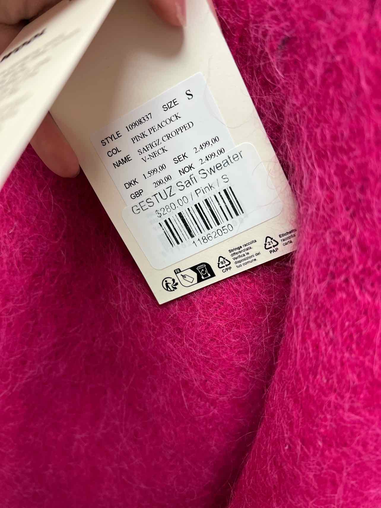 Gestuz Size S Hot Pink Cropped Wool Blend NEW Designer Sweater - Image 5