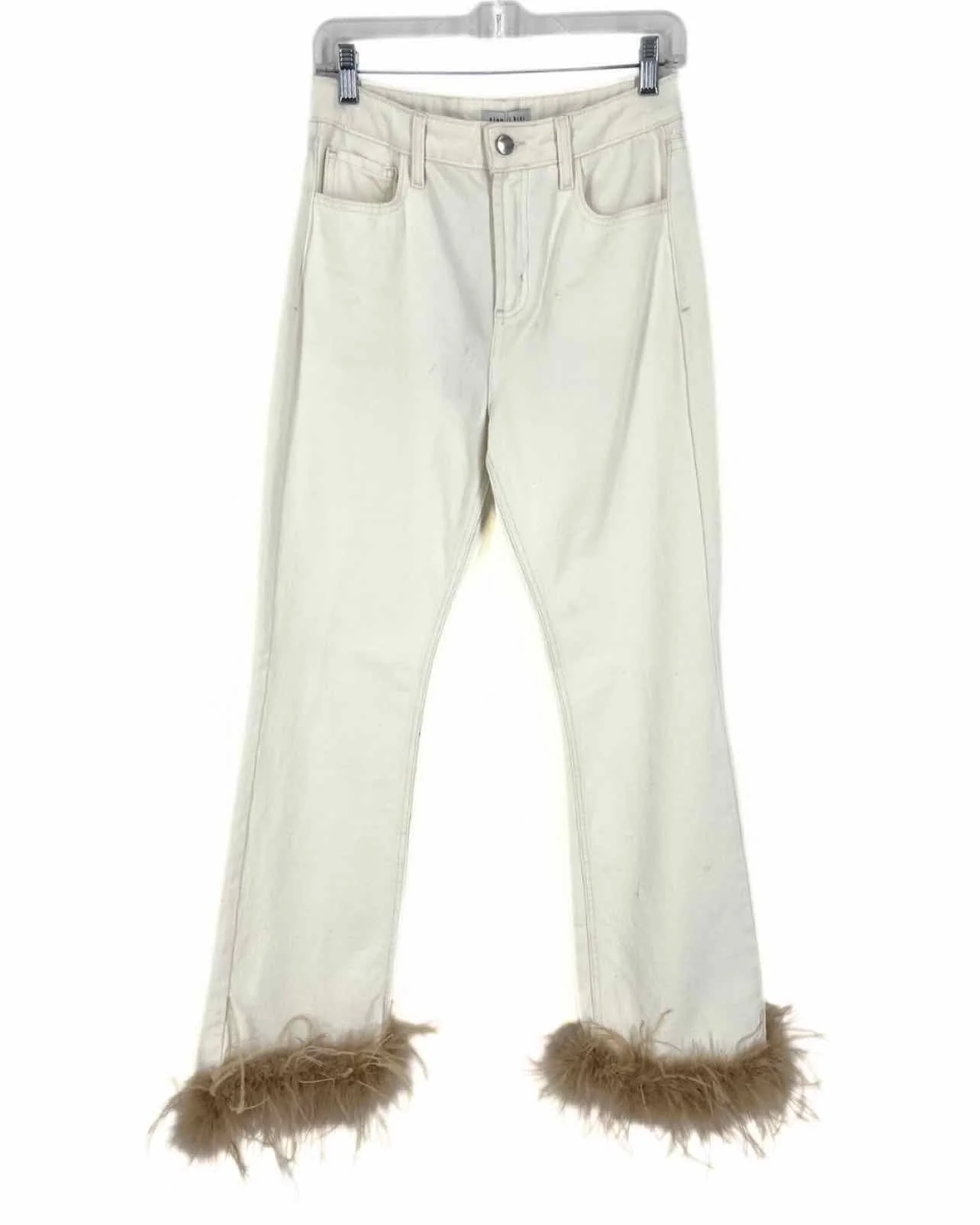 Gianni Bini Size 26=2 White Denim Straight Leg Feather Trim NEW Jeans