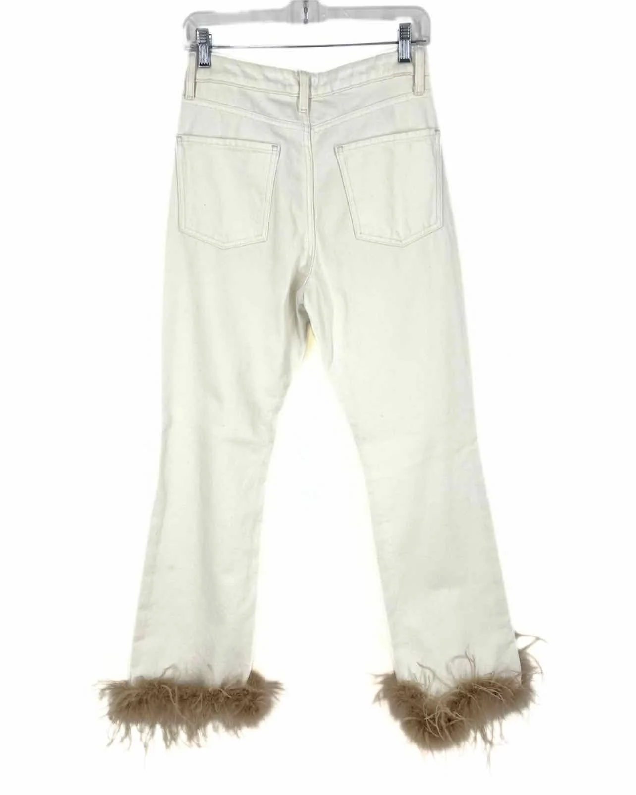 Gianni Bini Size 26=2 White Denim Straight Leg Feather Trim NEW Jeans - Image 2