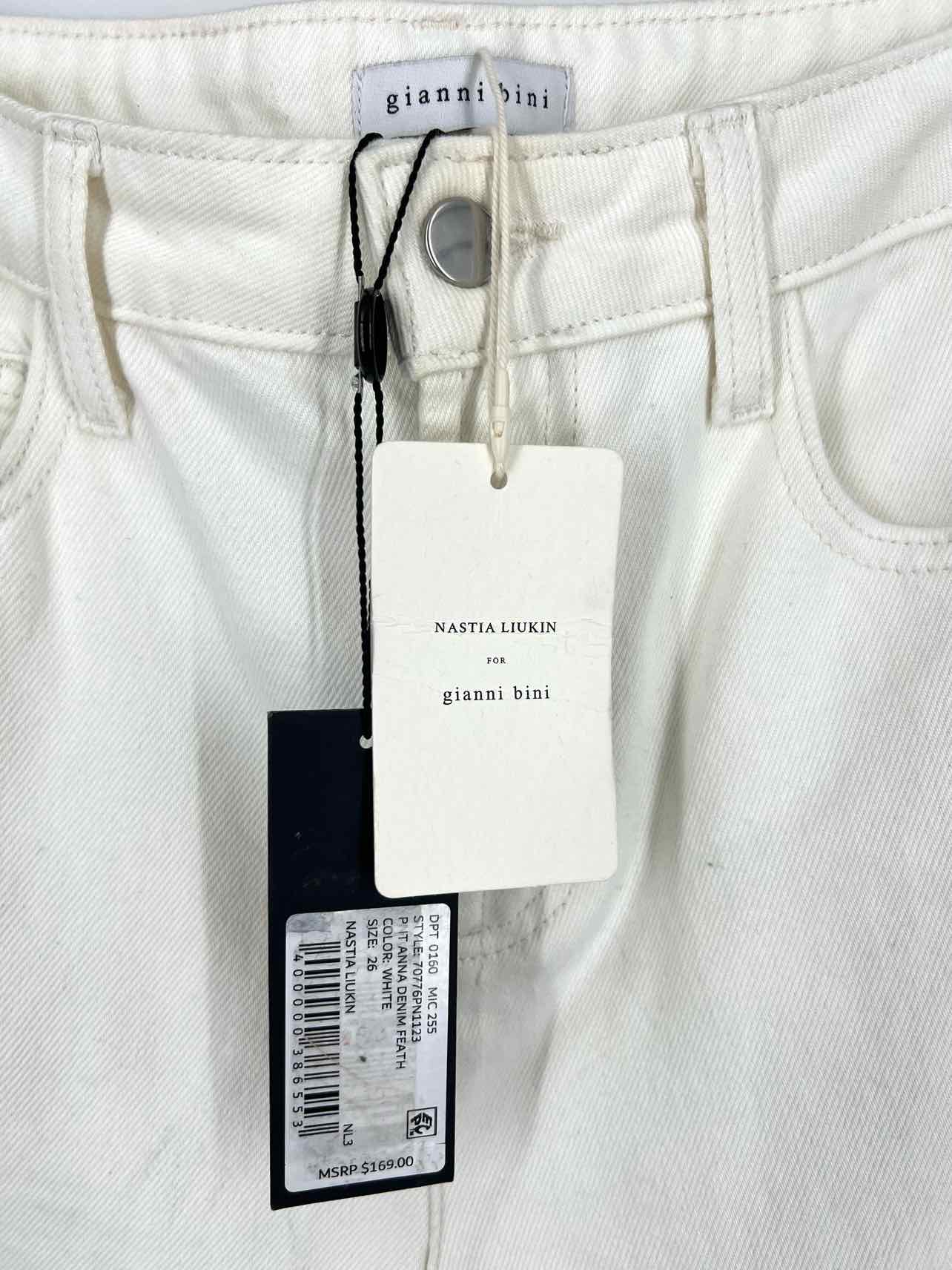 Gianni Bini Size 26=2 White Denim Straight Leg Feather Trim NEW Jeans - Image 3