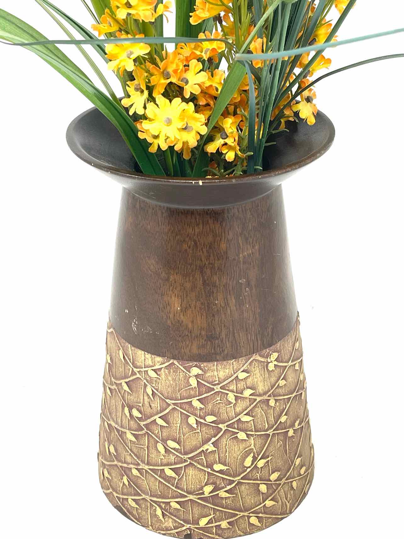 Green/Yellow/White Flowers/Grass Home Decor Floral Arrangement - Image 3