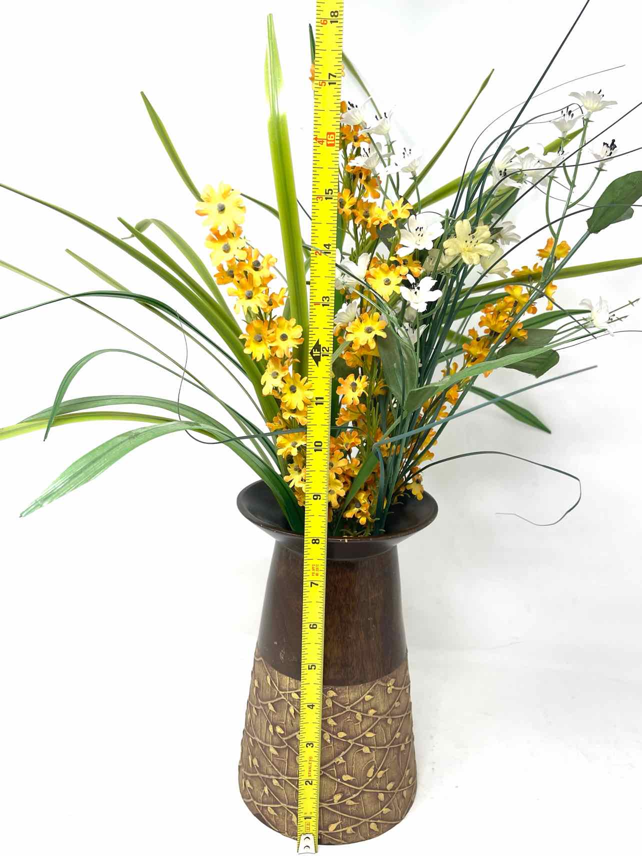Green/Yellow/White Flowers/Grass Home Decor Floral Arrangement - Image 4