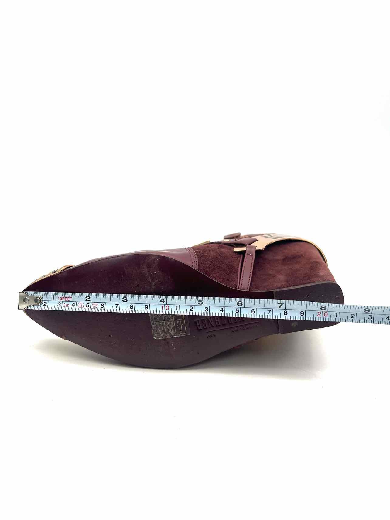 Ivy Kirzhner Size 8.5 Wine/Gold Embellished Leather/Suede Designer Ankle Boots - Image 7