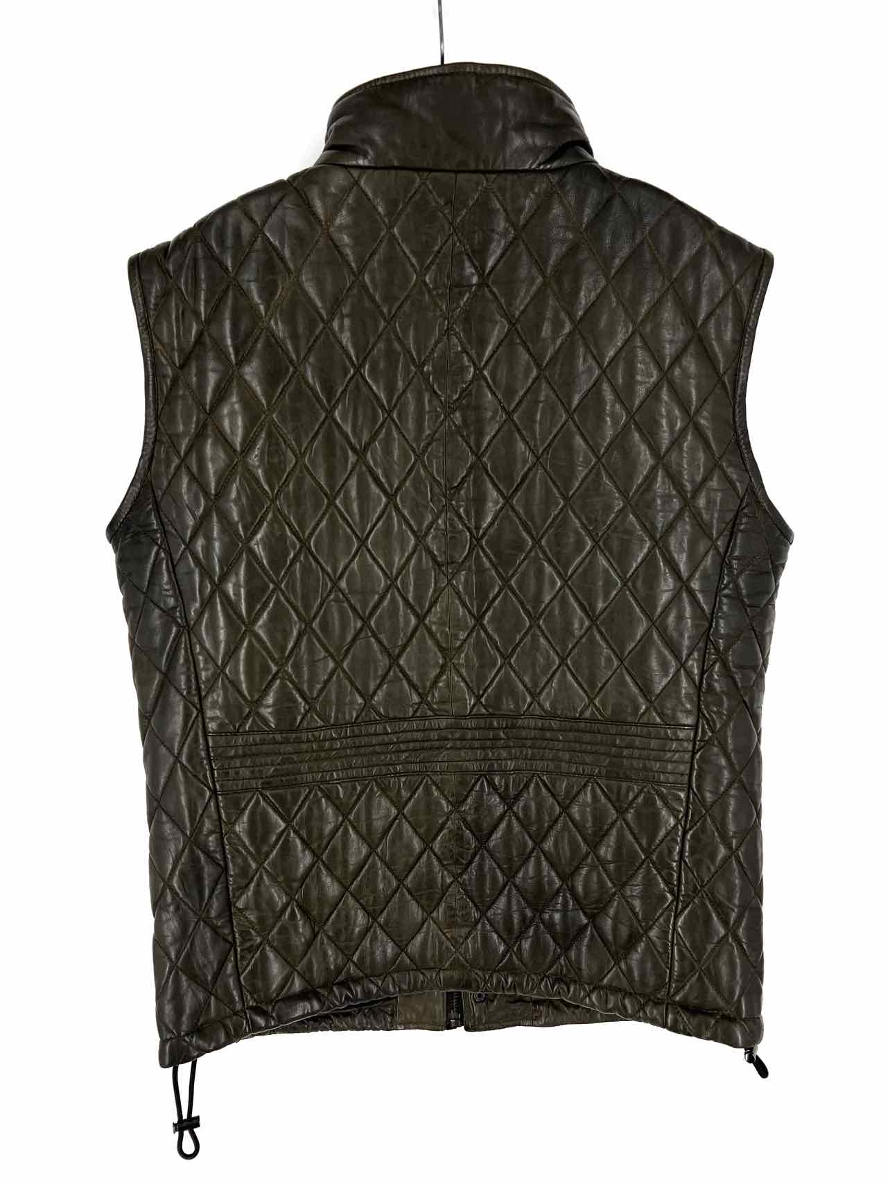 Jack Andrews Size M Dk Olive Quilted Leather Men's Vest- Men's - Image 6