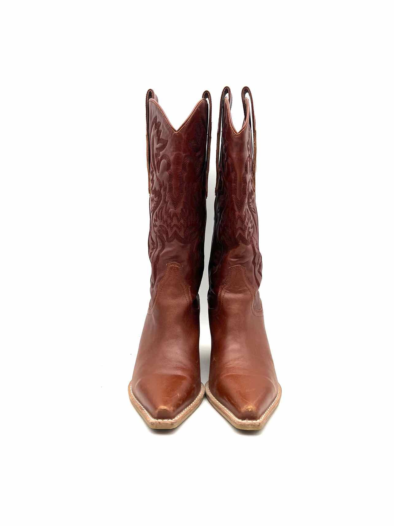 Jeffrey Campbell Size 7 Cognac Stitched Leather Designer Cowboy Boots - Image 3