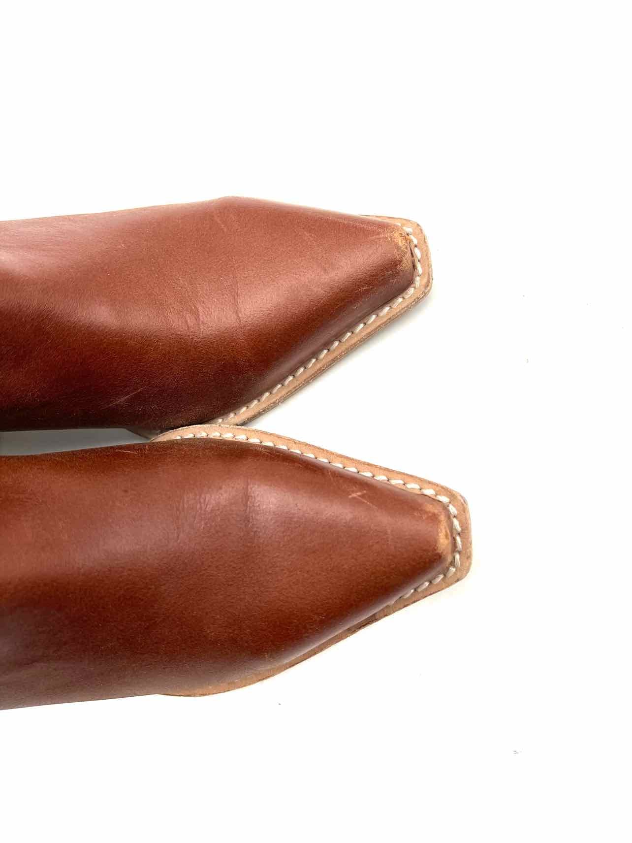 Jeffrey Campbell Size 7 Cognac Stitched Leather Designer Cowboy Boots - Image 4