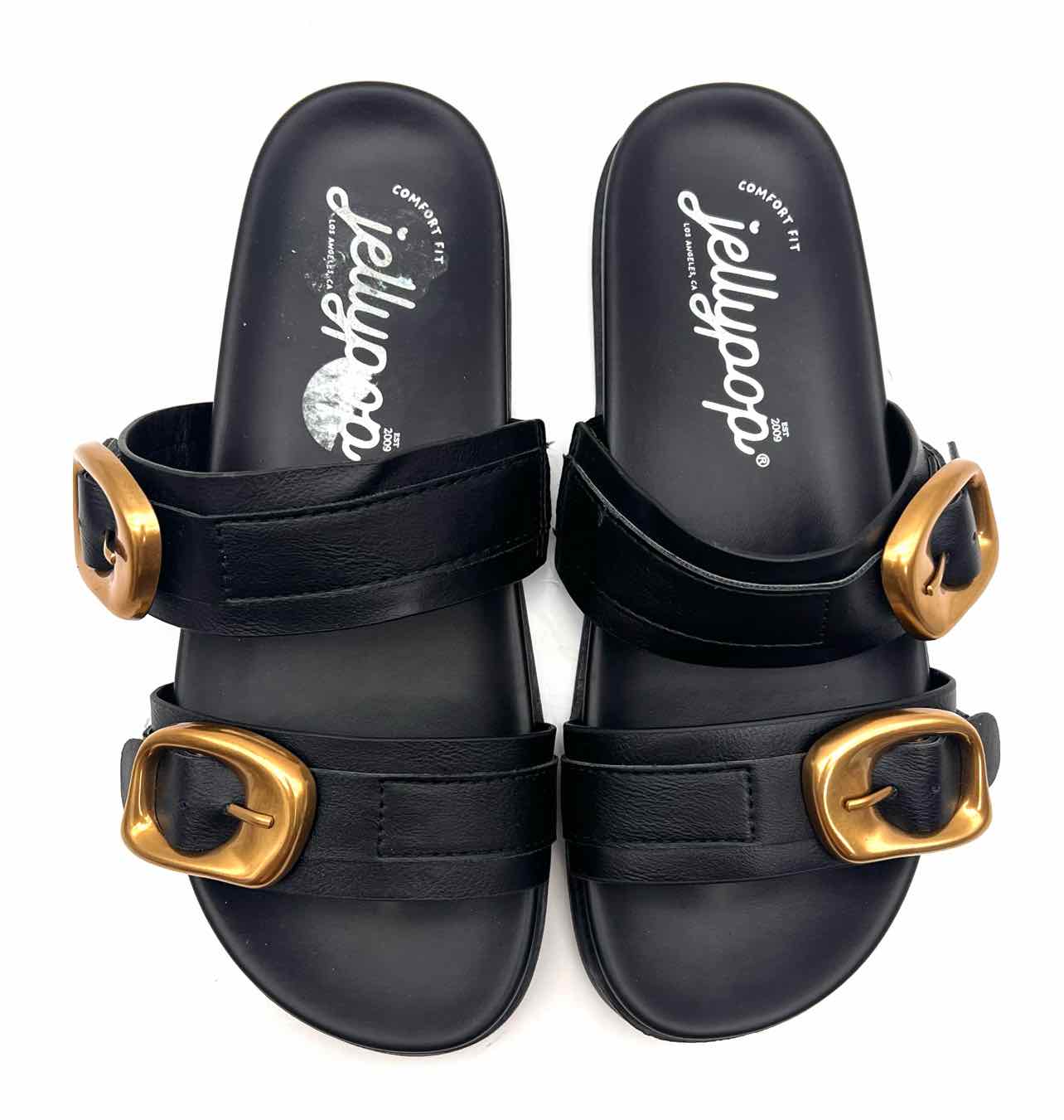Jellypop Size 6 Black/Gold Double Buckle Faux Leather Shoes Sandals - Image 2