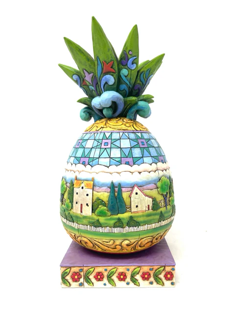 Jim Shore Blue/Multi Pineapple Home Decor Figurine - Image 3
