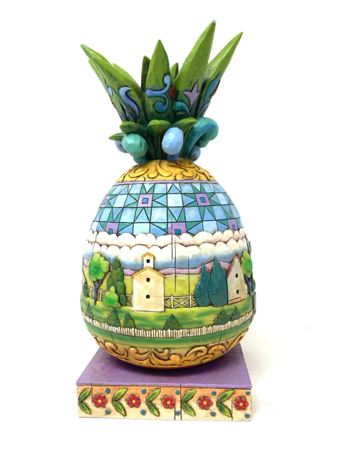 Jim Shore Blue/Multi Pineapple Home Decor Figurine - Image 4