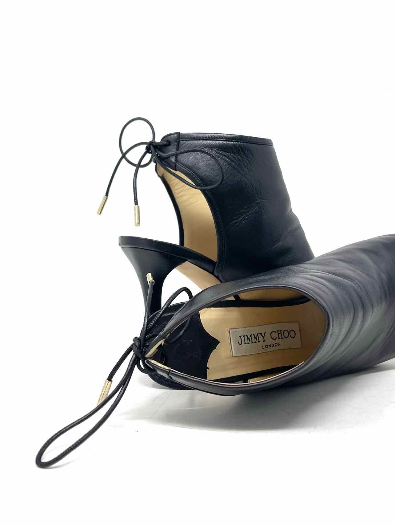 Jimmy Choo Size 9.5 Black Peep Toe Leather Shoes Shooties - Image 7