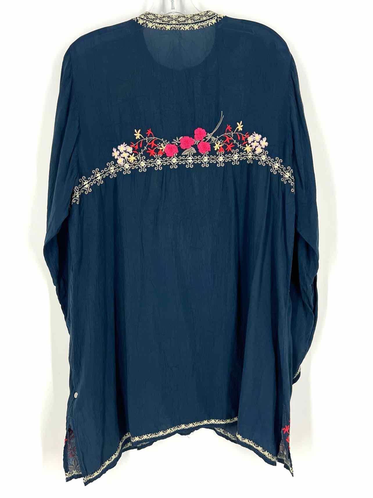 Johnny Was Size L Navy/Multi Embroidered Floral Designer Tunic - Image 2