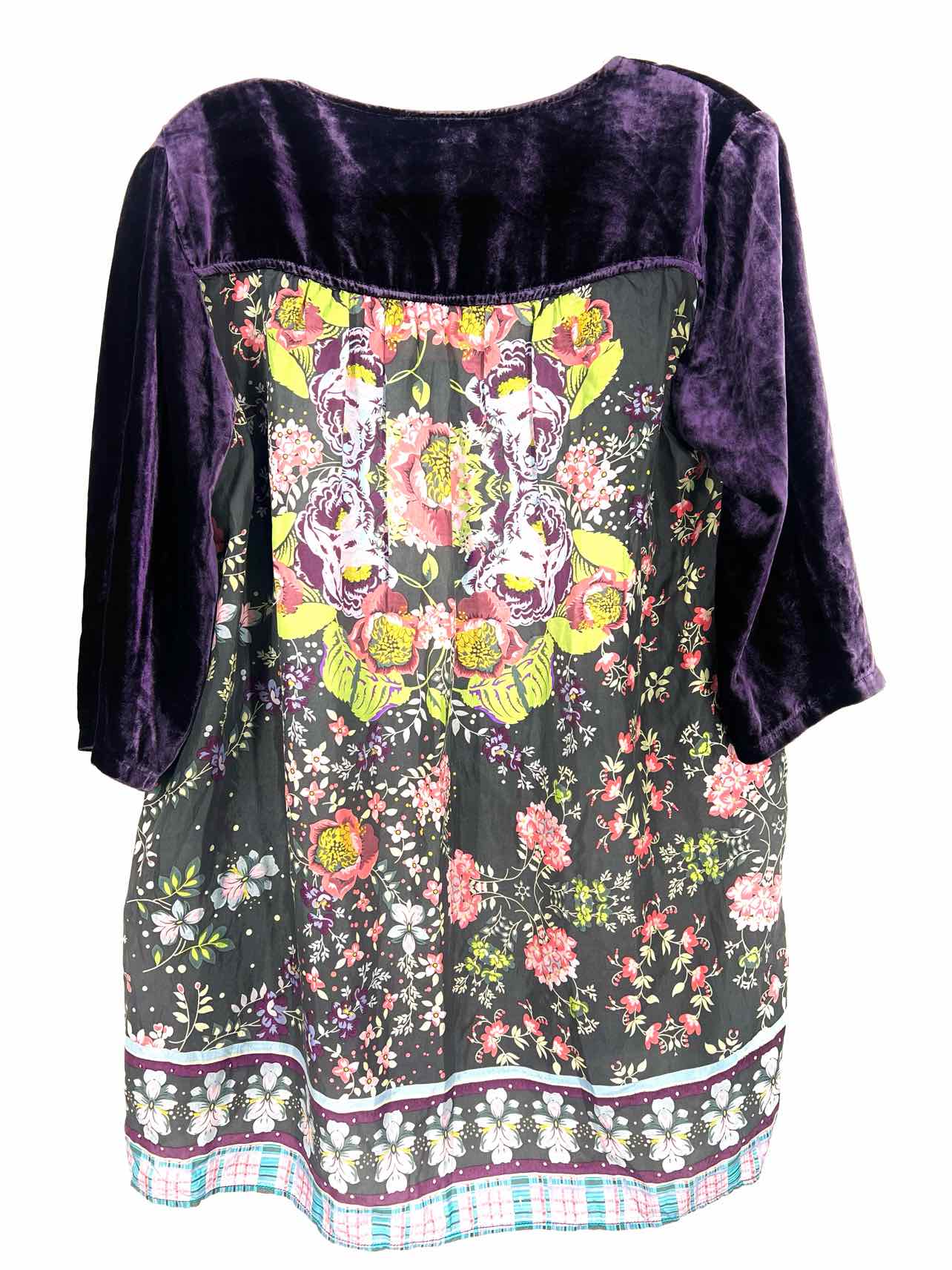 Johnny Was Size S Eggplant/Multi Floral Velvet Designer Tunic - Image 3