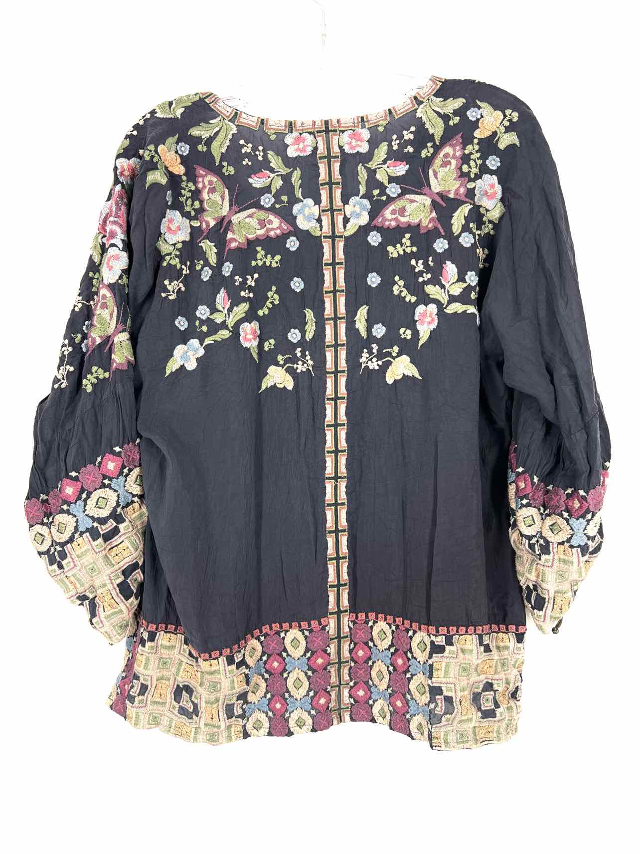Johnny Was Size S Navy/Multi Floral Embroidered Designer Top-3/4 Sleeve - Image 2