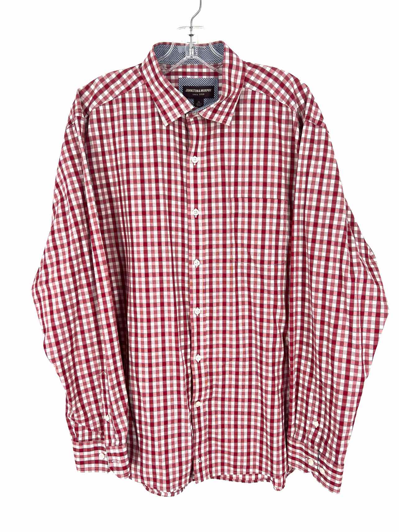 Johnston & Murphy Size XL Red/White Gingham Men's Shirt-Long Sleeve- Men's