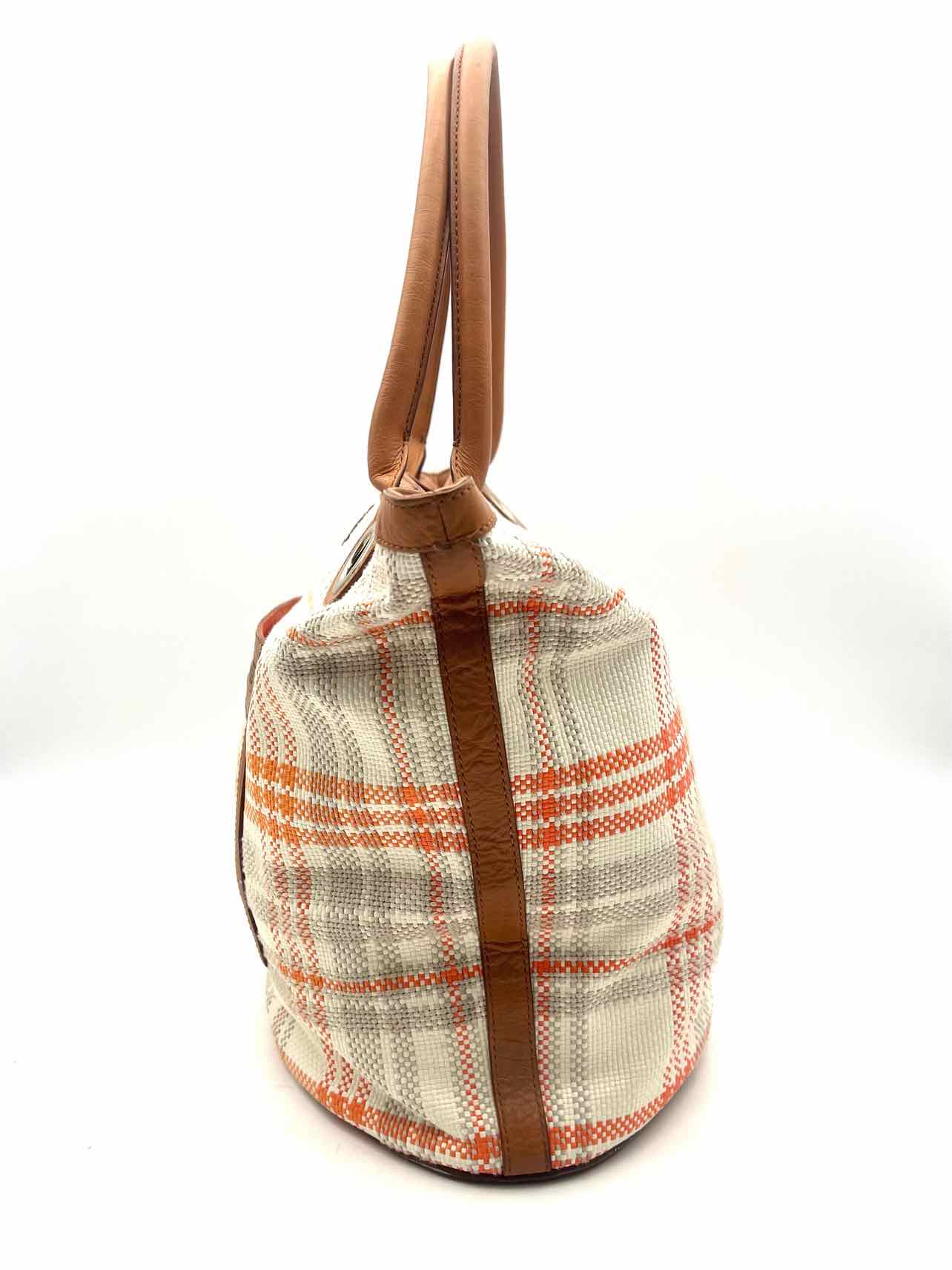 Kate Spade Br/Wh/Or Plaid Fabric/Leather Designer Tote - Image 3
