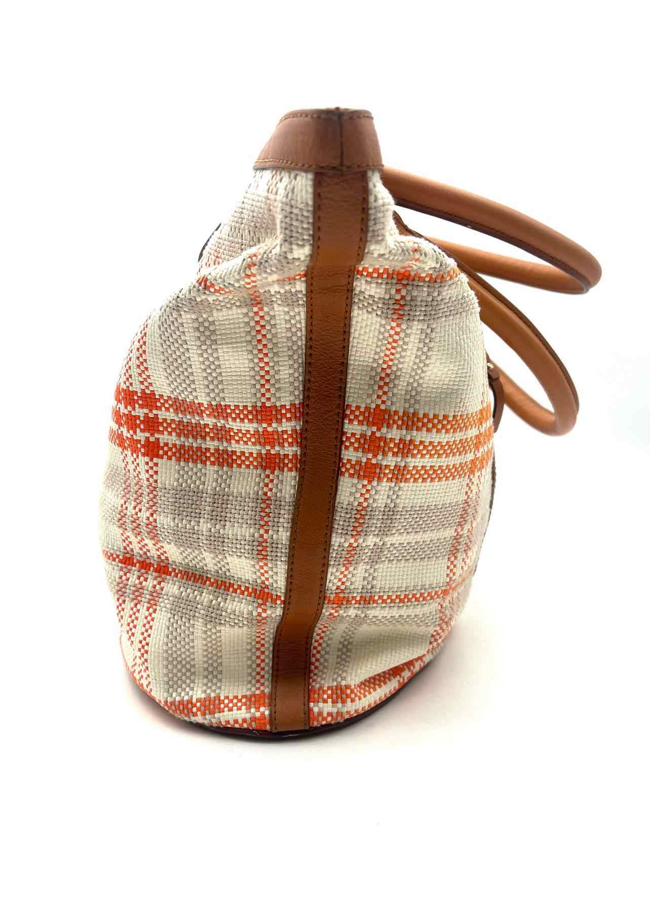 Kate Spade Br/Wh/Or Plaid Fabric/Leather Designer Tote - Image 4