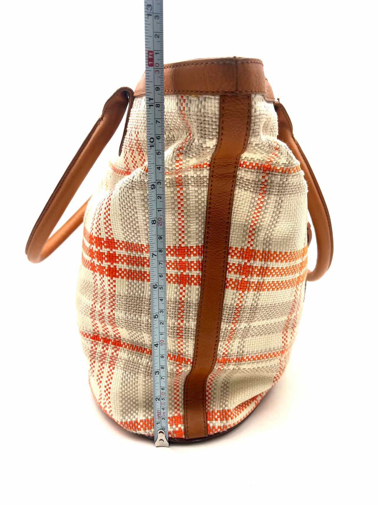 Kate Spade Br/Wh/Or Plaid Fabric/Leather Designer Tote - Image 7
