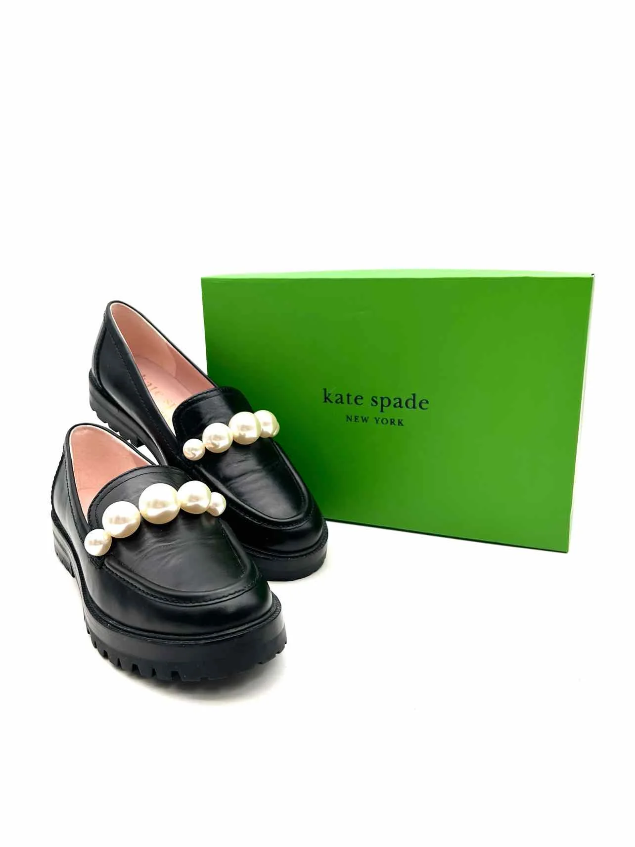 Kate Spade Size 9 Black/White Faux Pearls Leather W/ BOX!!! Designer Loafers