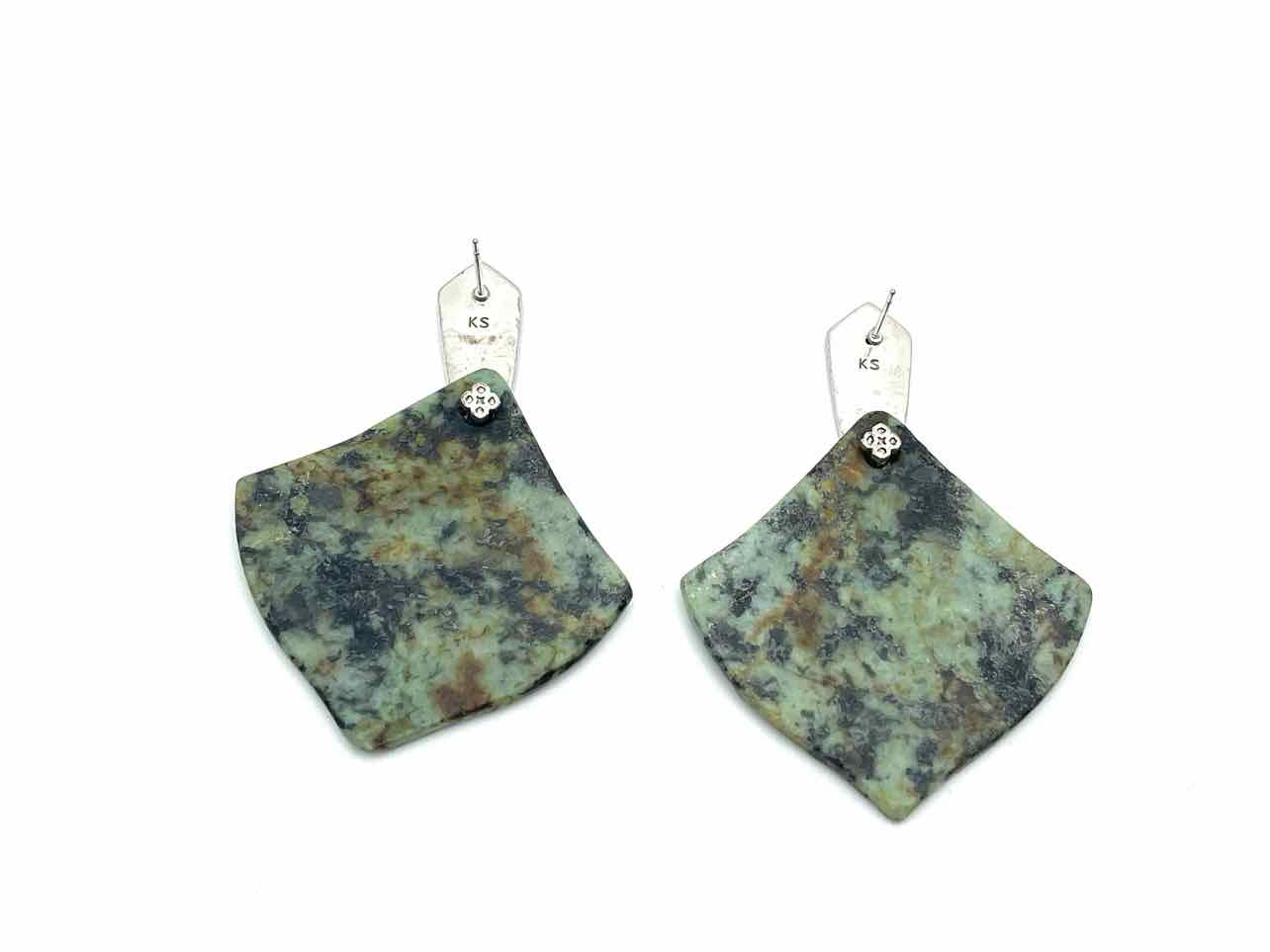 Kendra Scott Green/Silver Statement Geometric Turquoise Jewelry Earrings - Image 3