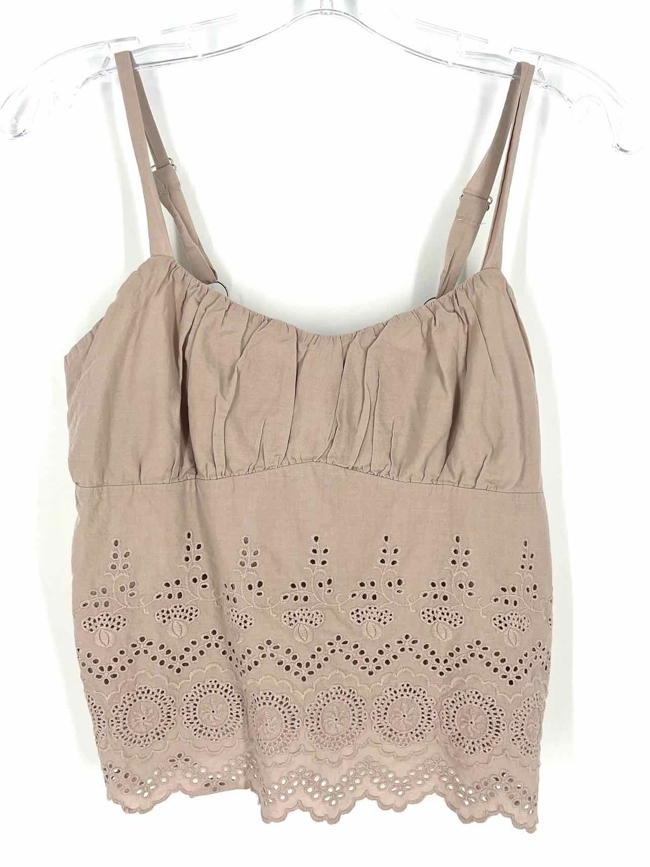 Kirious Size L Lt Brown Gathered Eyelet Tops Top-Sleeveless