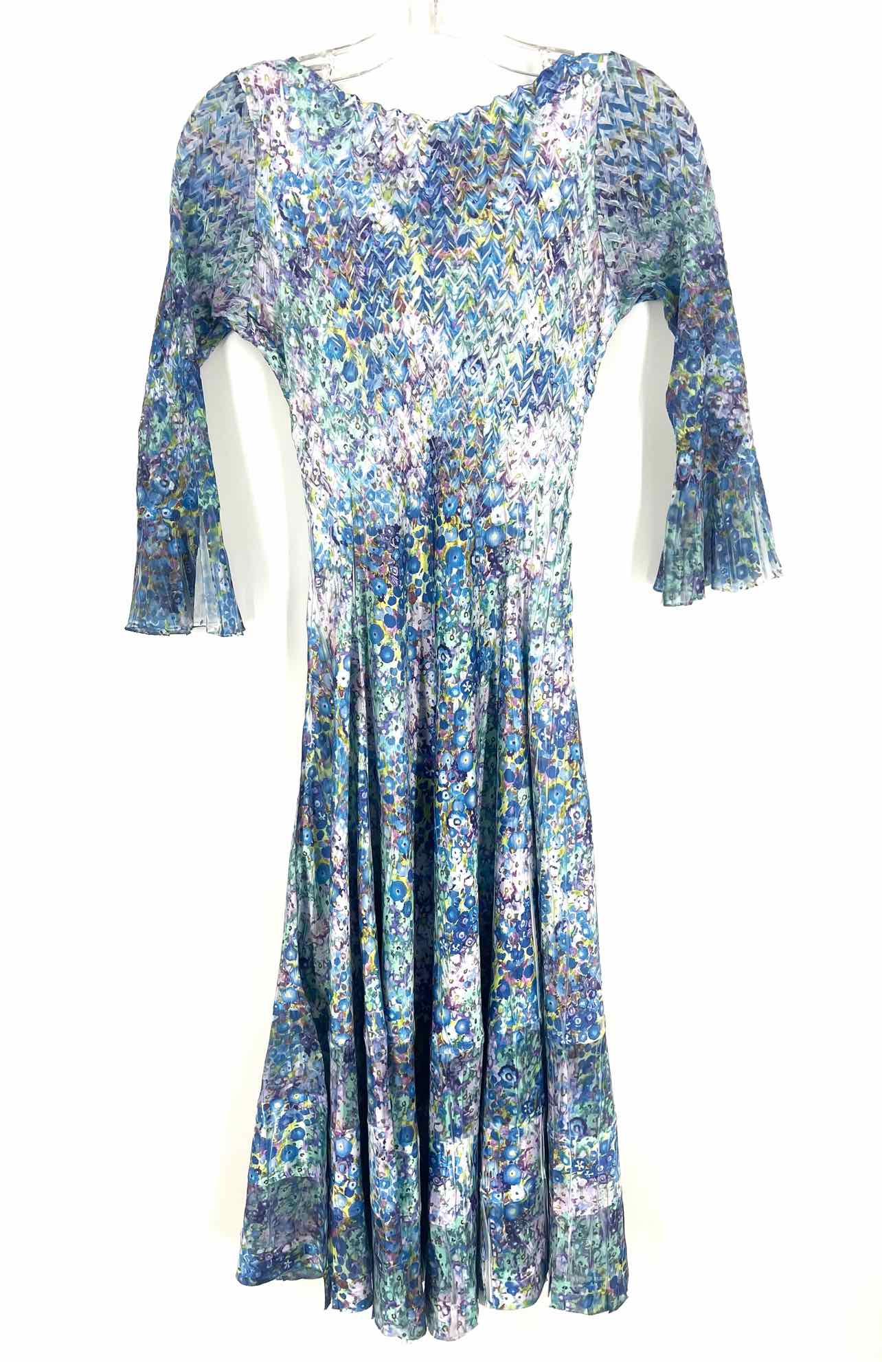 Komarov Size S Bl/Gr/Pu Floral Crinkled Designer Dress - Image 2