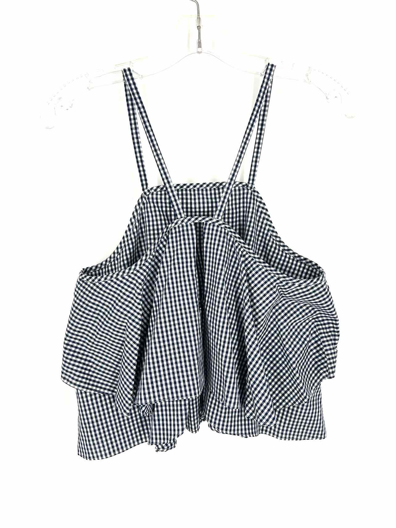 L'Academie Size S Navy/White Gingham Peplum Designer Top-Sleeveless - Image 2