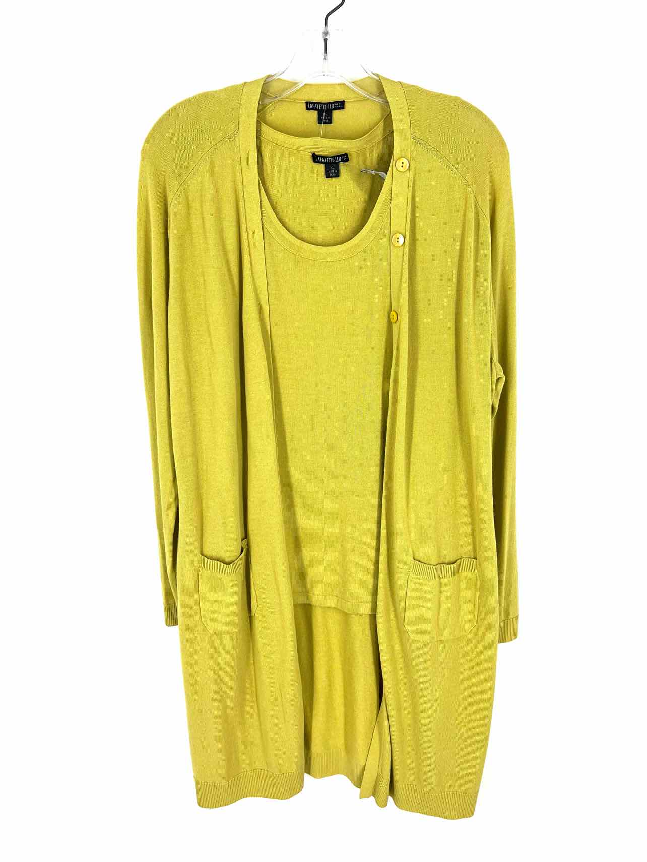 Lafayette 148 Size XL Citron Knit Cotton Blend Designer Cardigan Set