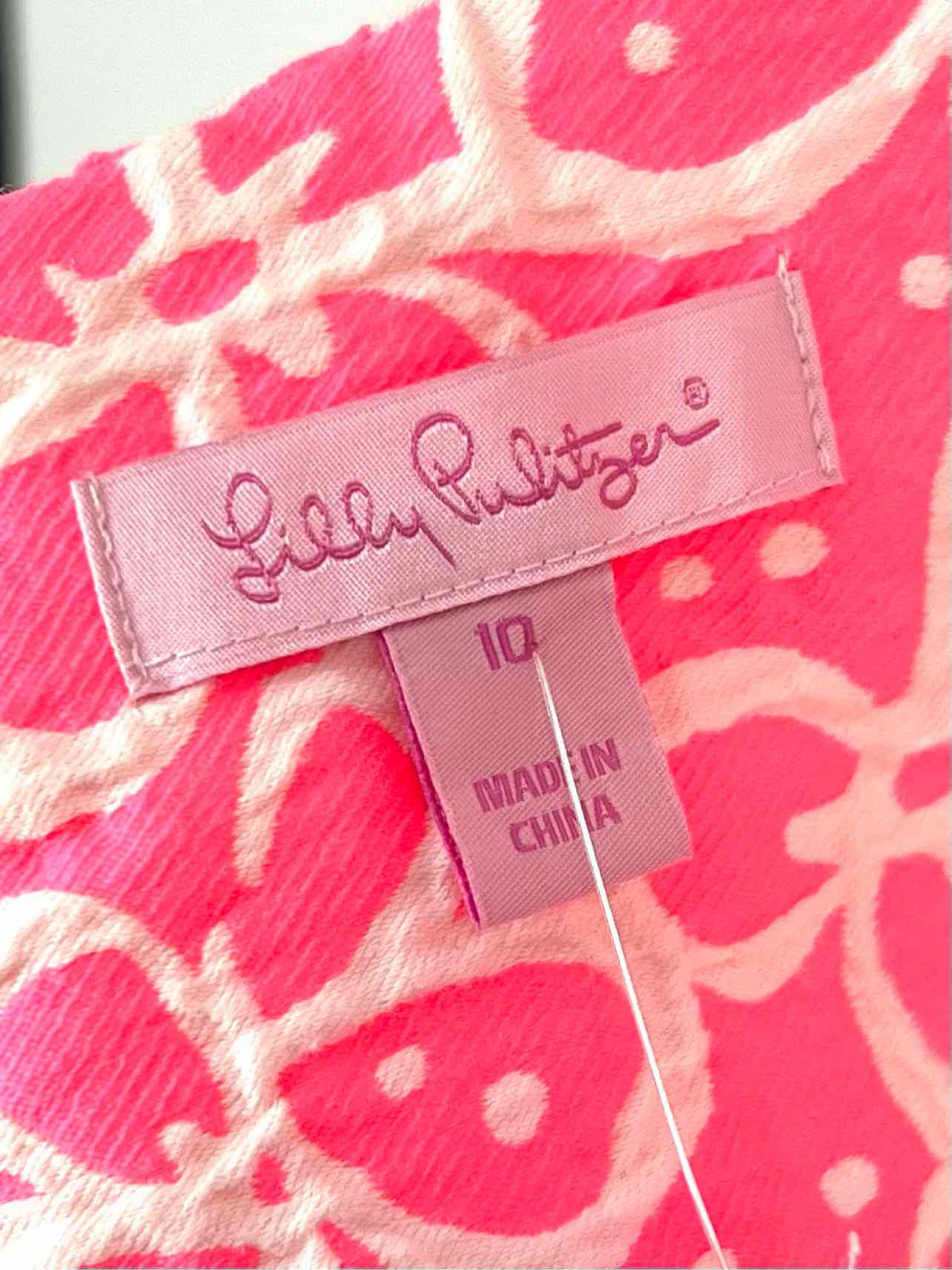 Lilly Pulitzer Size 10 White/Neon Pink Floral Jacquard Designer Dress - Image 3
