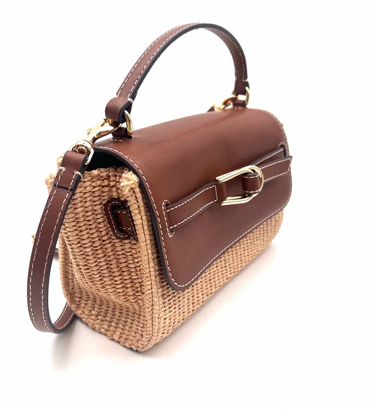 Loeffler Randall Brown/Natural Top Handle Woven Leather Designer Crossbody - Image 2