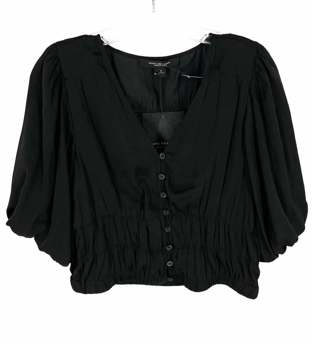 Marc New York Size S Black Shirred Bubble Sleeve NEW Tops Blouse
