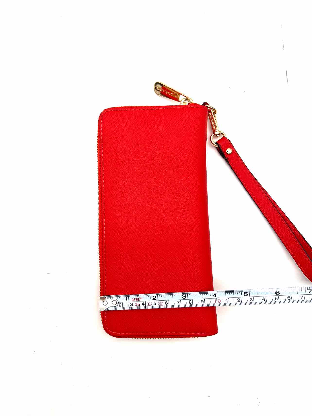 Michael Kors Red/Gold Zip-Around Leather Designer Wristlet - Image 8