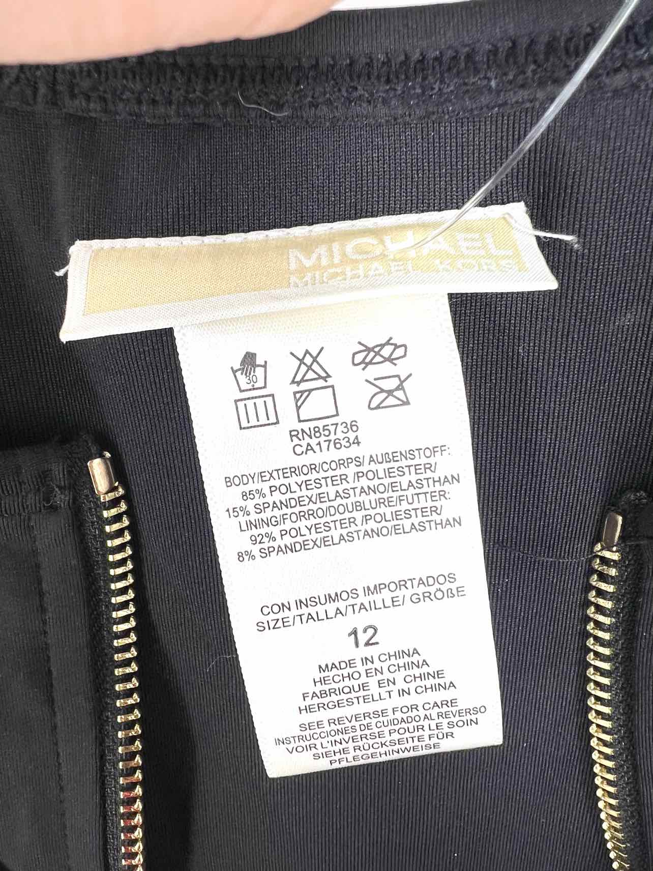 Michael Kors Size 12 Black/Gold Zipper Belted NEW Designer Swimsuit - Image 3