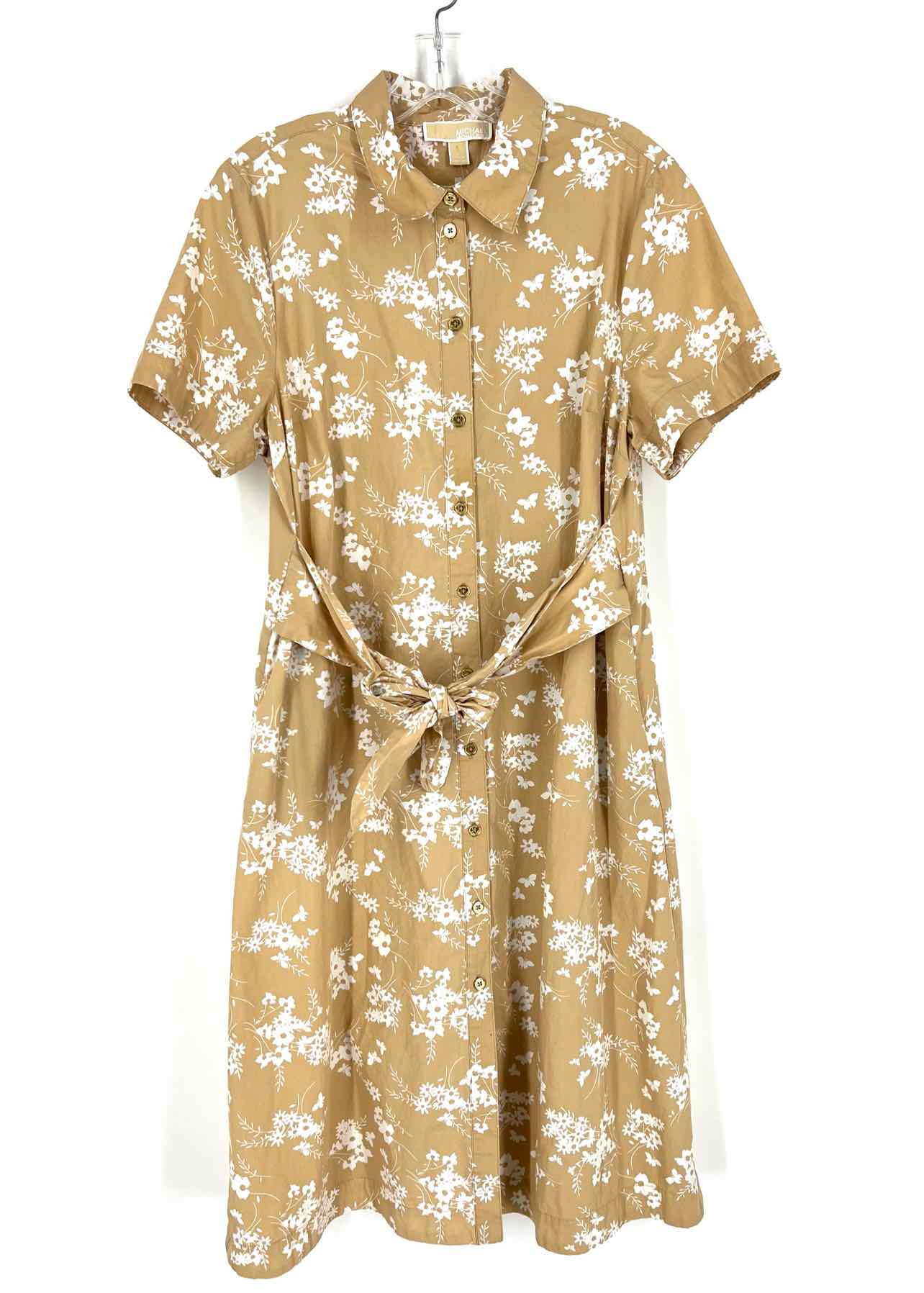 Michael Kors Size L Tan/White Floral Button-down Dresses Dress