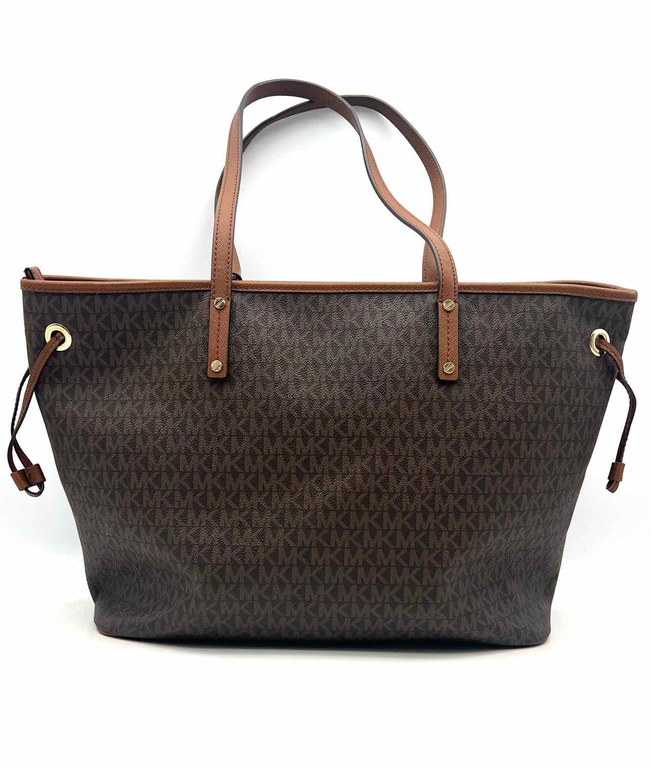 Michael Michael Kors Chocolate/Brown Drawstring Monogrammed Leather Tote - Image 2