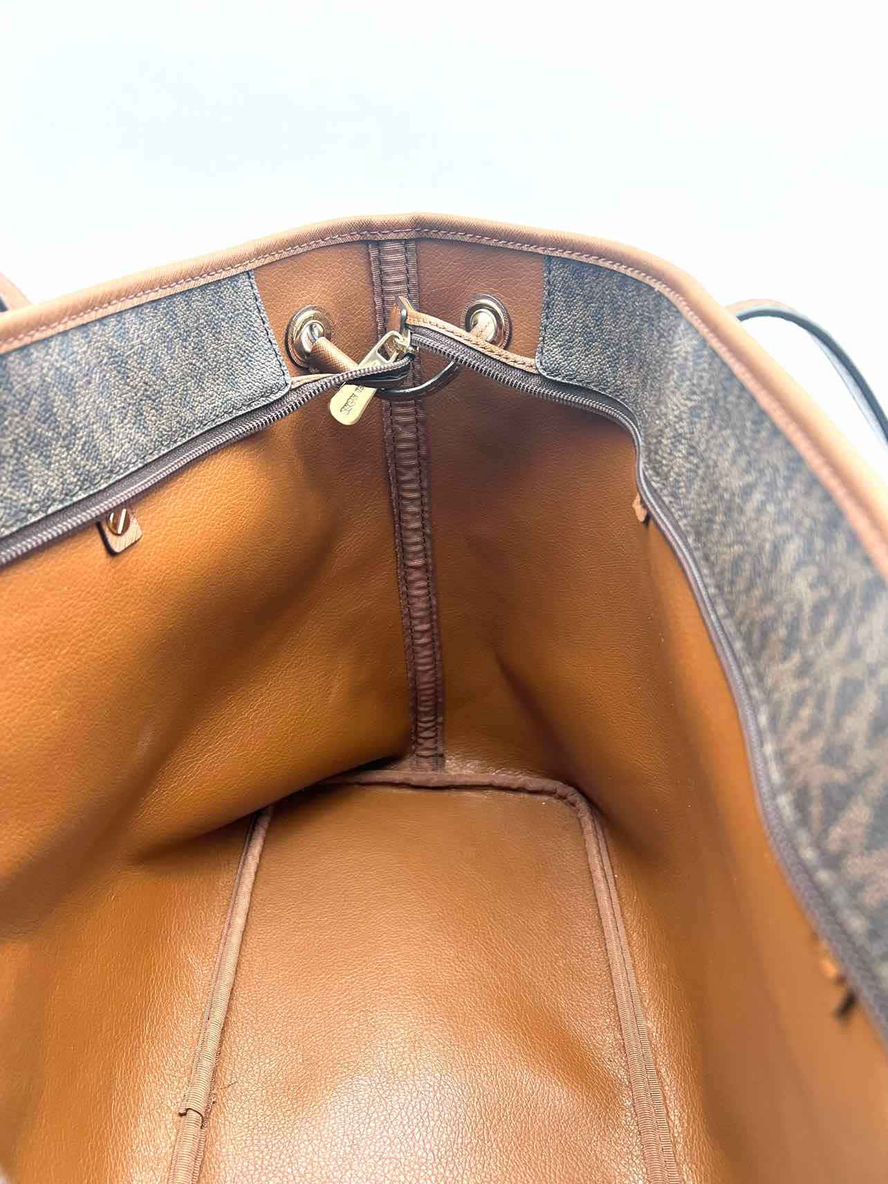 Michael Michael Kors Chocolate/Brown Drawstring Monogrammed Leather Tote - Image 7