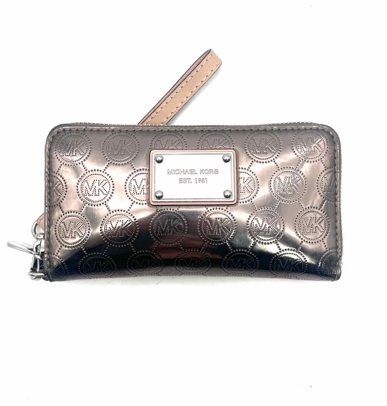 Michael Michael Kors Pewter Metallic Signature Leather Designer Wristlet