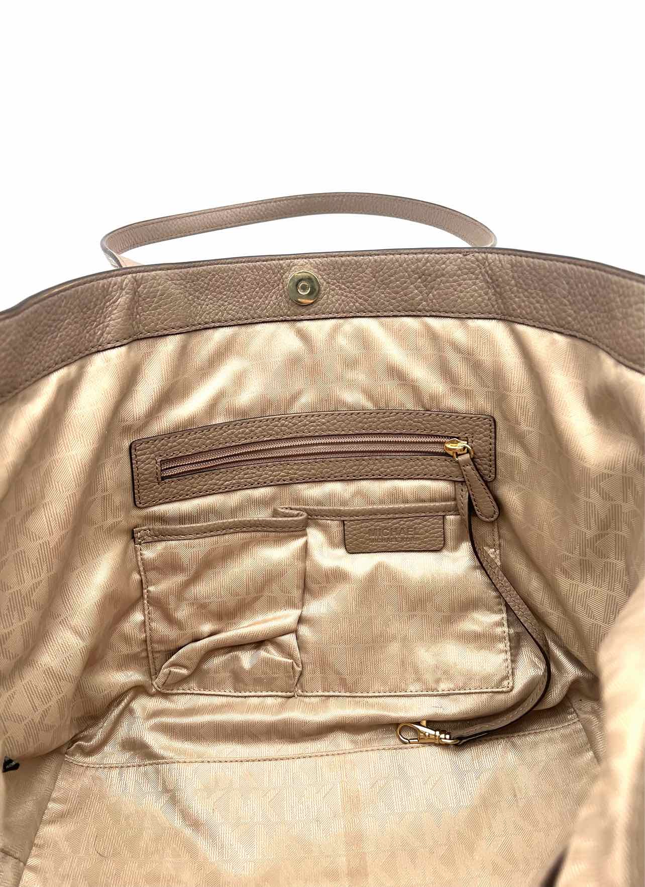 Michael Michael Kors Taupe/Gold Pebbled Leather Designer Tote - Image 6