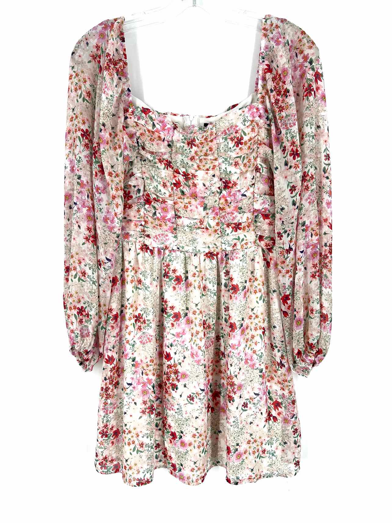Midnight Doll Size L Pink/Multi Floral Shirred Dresses Dress
