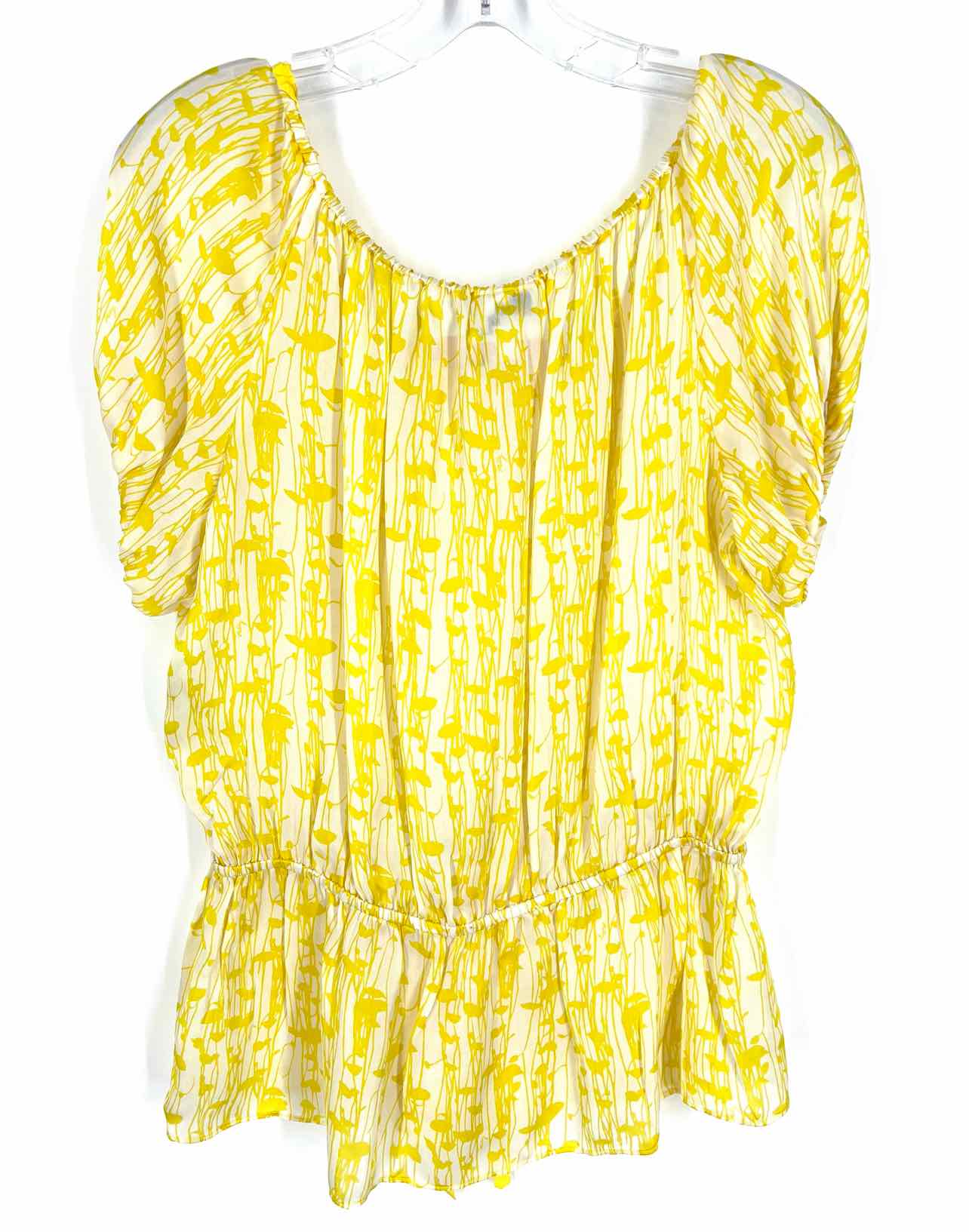 Milly Size 8 White/Yellow Print Silk Designer Top-Short Sleeve - Image 2