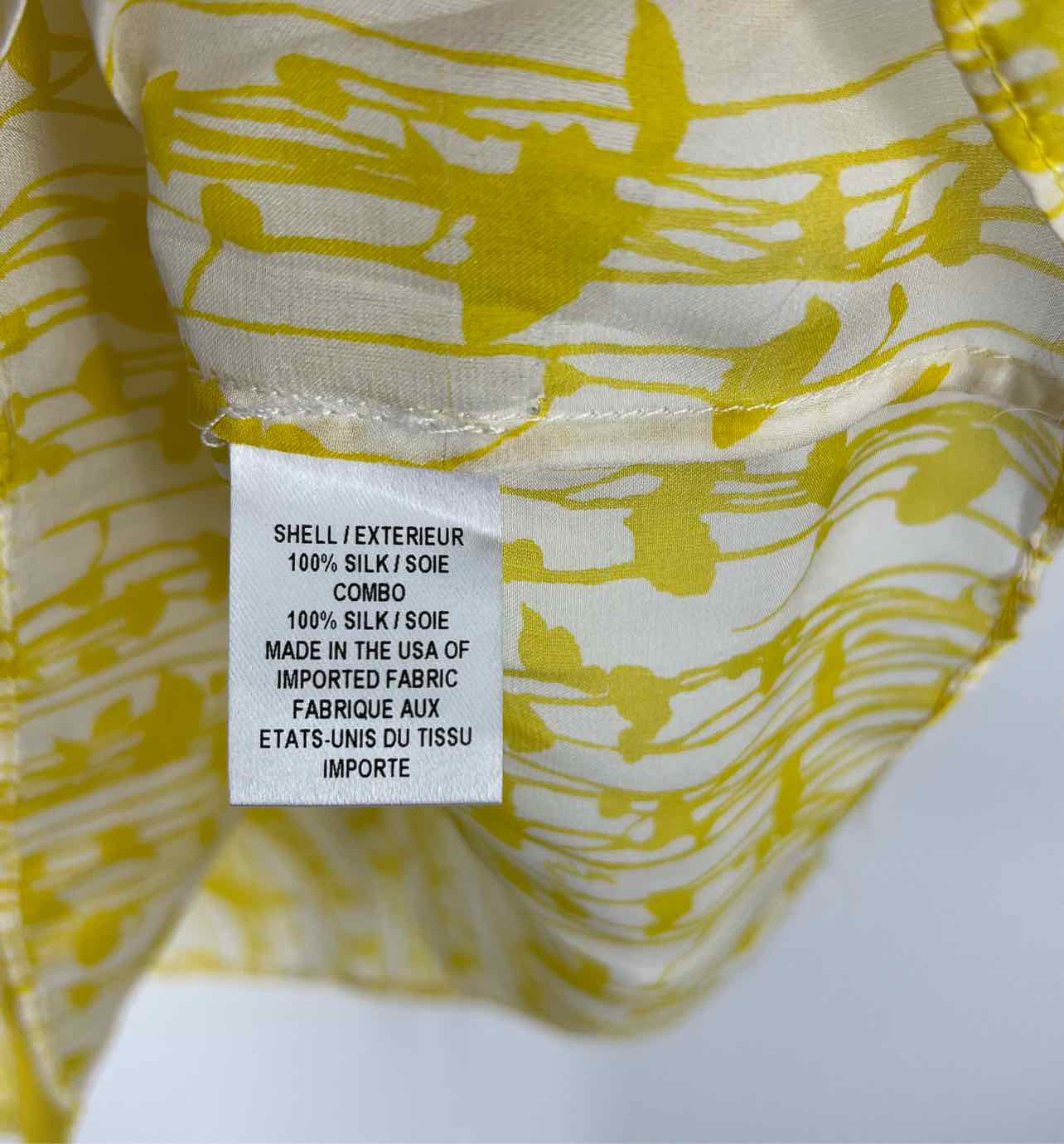 Milly Size 8 White/Yellow Print Silk Designer Top-Short Sleeve - Image 4