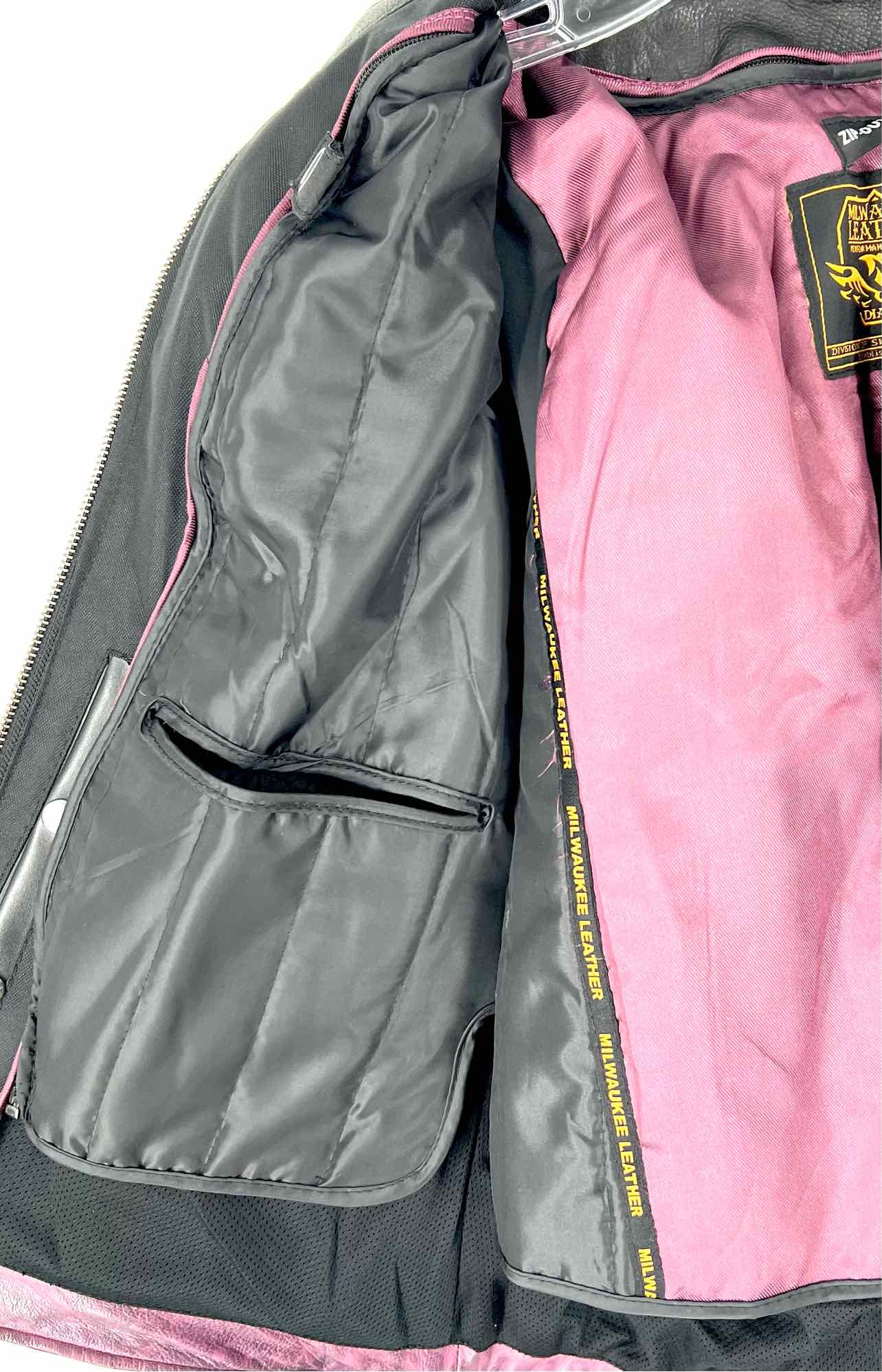 Milwaukee Size XL Black/Purple Ruched Leather Designer Jacket - Image 4