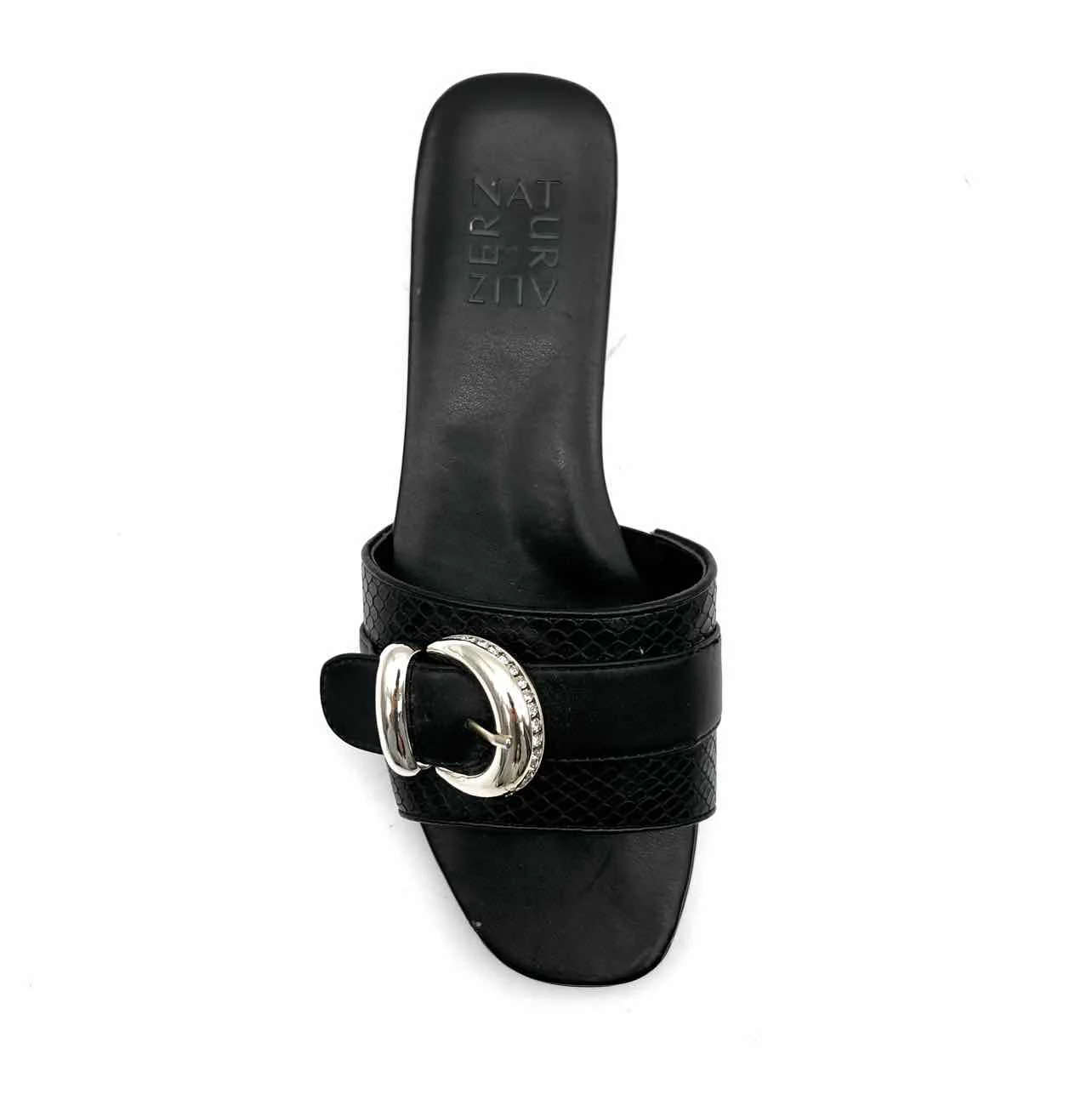 Naturalizer Size 6 Black/Gold Reptile Buckle(s) Shoes Sandals - Image 2