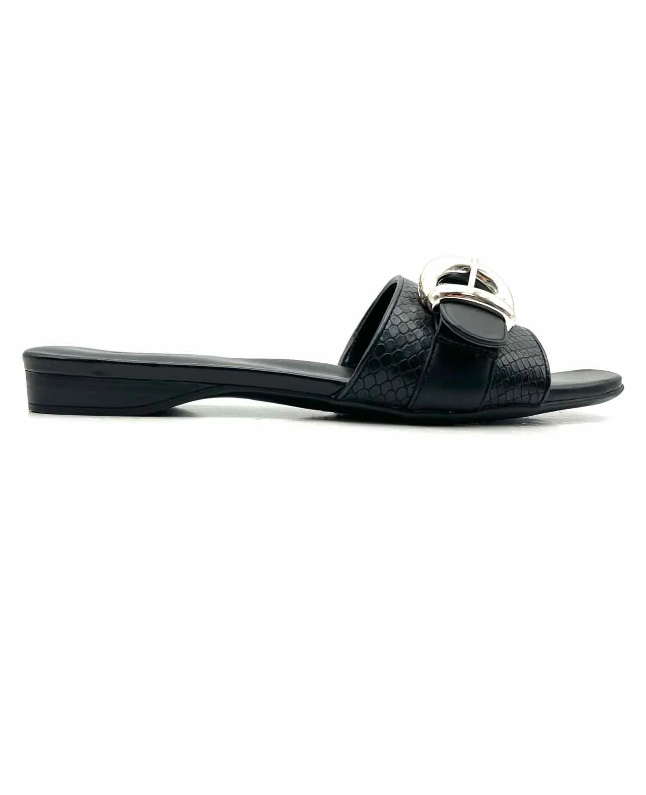 Naturalizer Size 6 Black/Gold Reptile Buckle(s) Shoes Sandals - Image 4