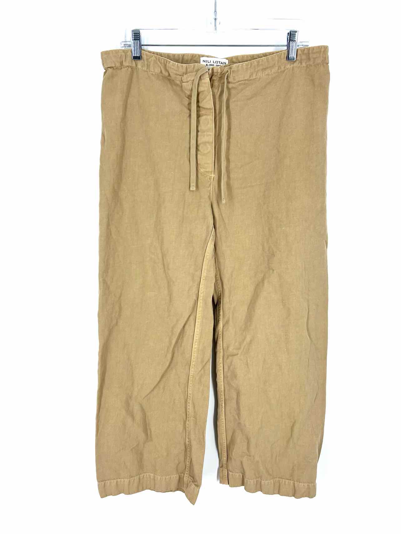 Nili Lotan Size S Beige Drawstring Cotton/Linen Designer Pants