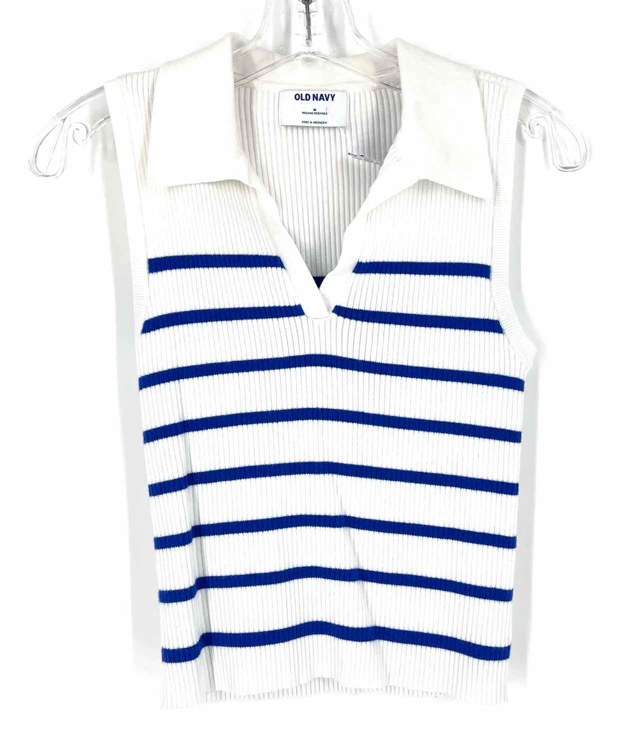 Old Navy Size M White/Blue Stripe Ribbed Tops Top-Sleeveless