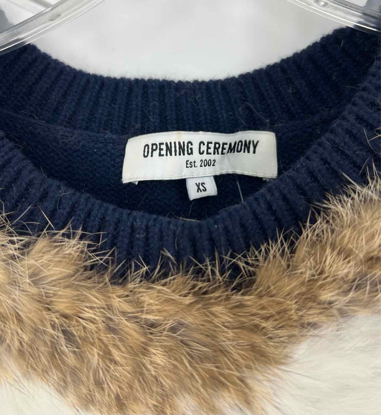 Opening Ceremony Size XS Navy/Multi Merino Wool Rabbit Fur Designer Sweater Vest - Image 3